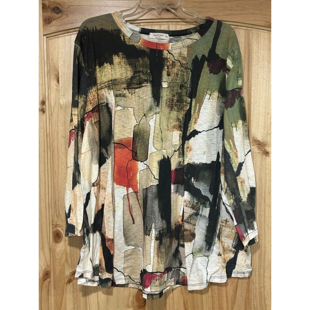 Jess & Jane Women’s Tunic Fall Autumn Abstract Art Size 3XL Multi Color Art
